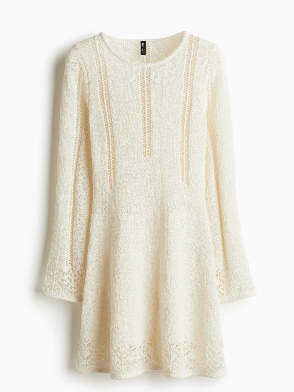 H&M Cream Open-Knit Lace-Trim Sweater Dress